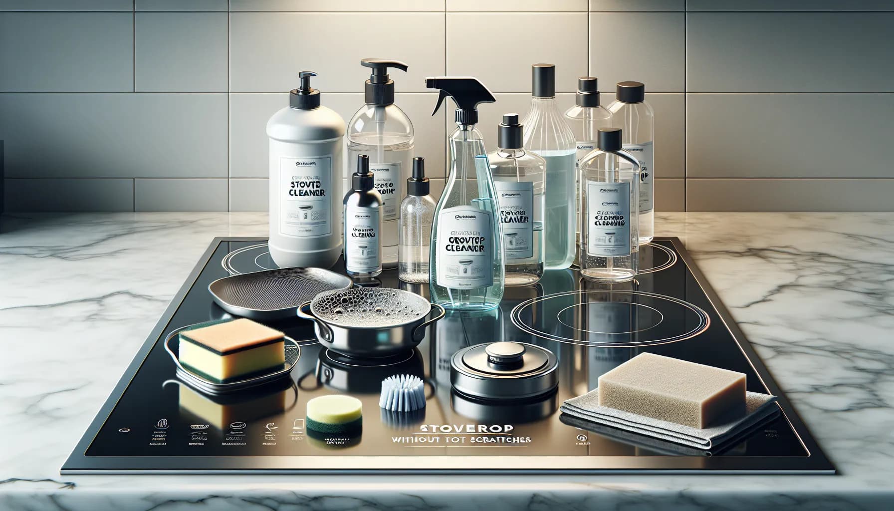 Effective glass stovetop cleaning with gentle scrub sponge and cleaner, leaving a scratch-free, gleaming surface.